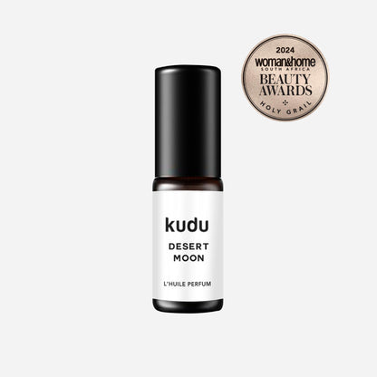 A rollon bottle with Kudu Cosmetica  award winning Desert Moon perfume oil.